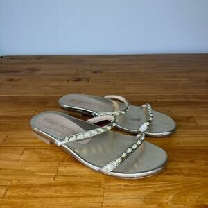 Stuart Weitzman Aleena Studded Metallic Gold Slide Sandals Size 8